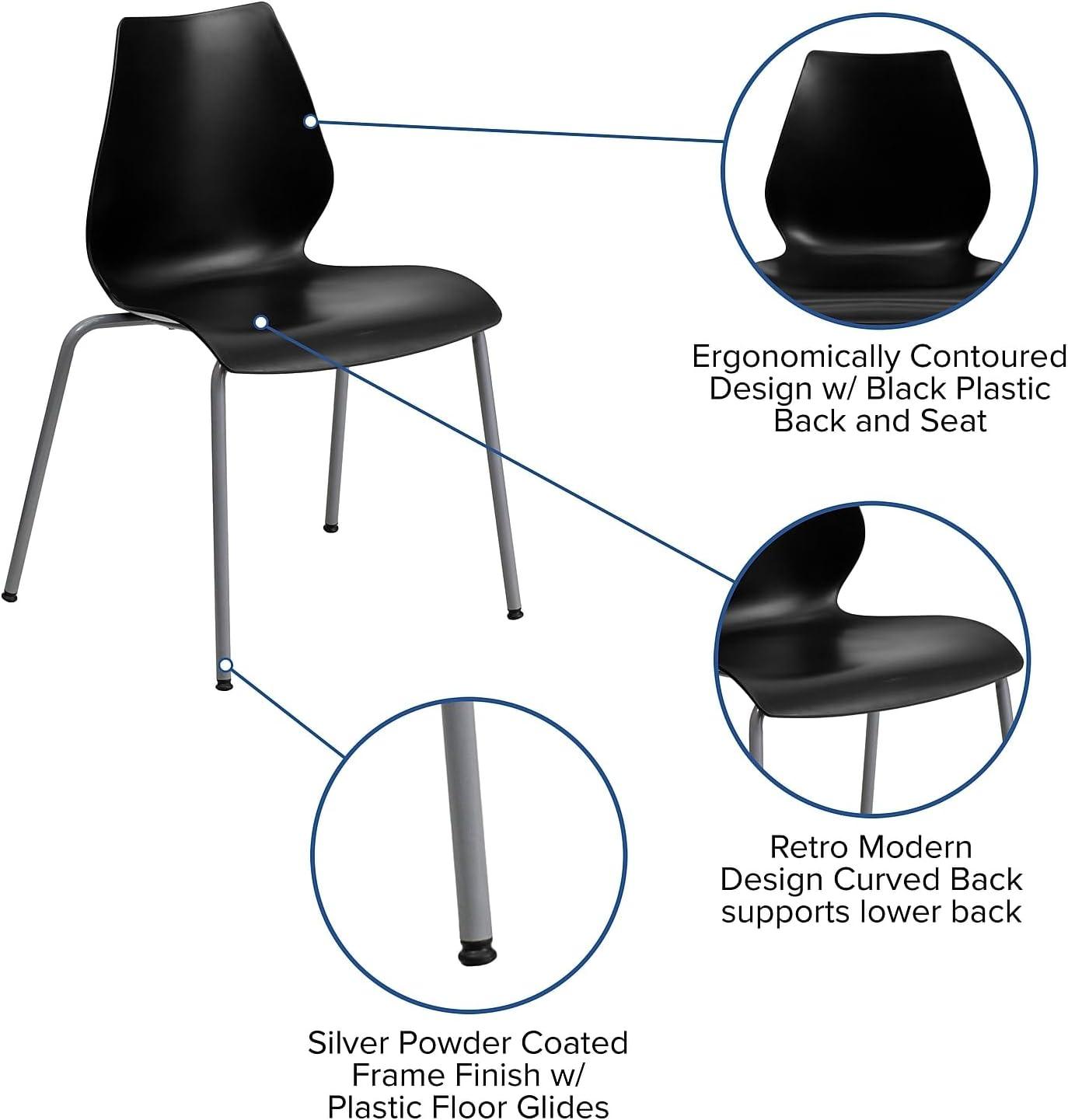 Flash Furniture 5 Pack HERCULES Series 770 lb. Capacity Black Stack Chair with Lumbar Support and Silver Frame