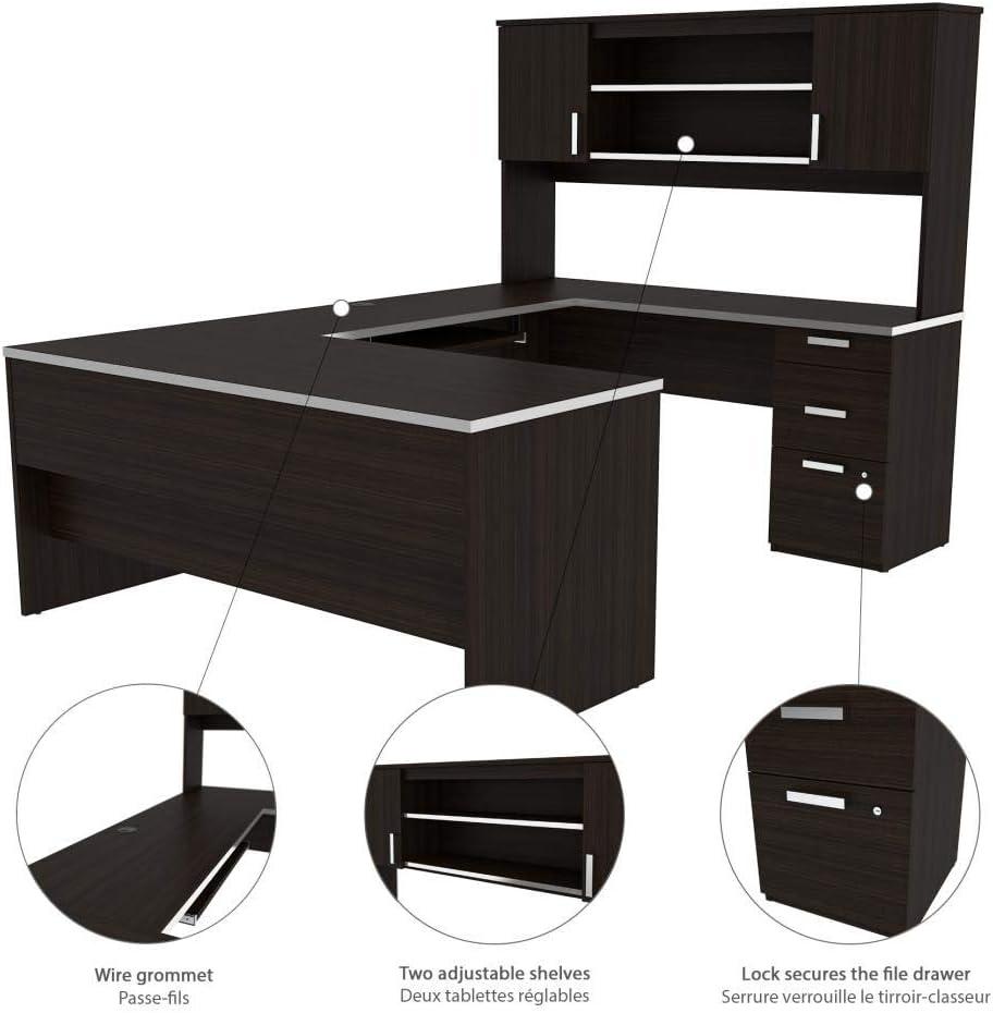 Bestar Ridgeley U Shaped Desk in Dark Chocolate & White Chocolate