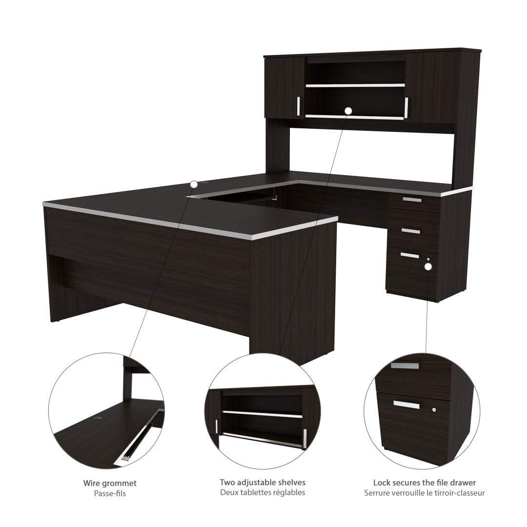 Bestar Ridgeley U Shaped Desk in Dark Chocolate & White Chocolate