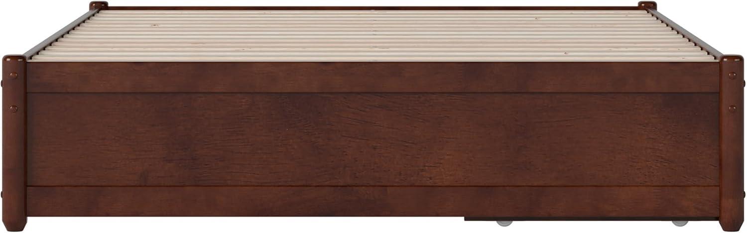 Barcelona Full Solid Wood Panel Platform Bed with Storage Drawers in Walnut