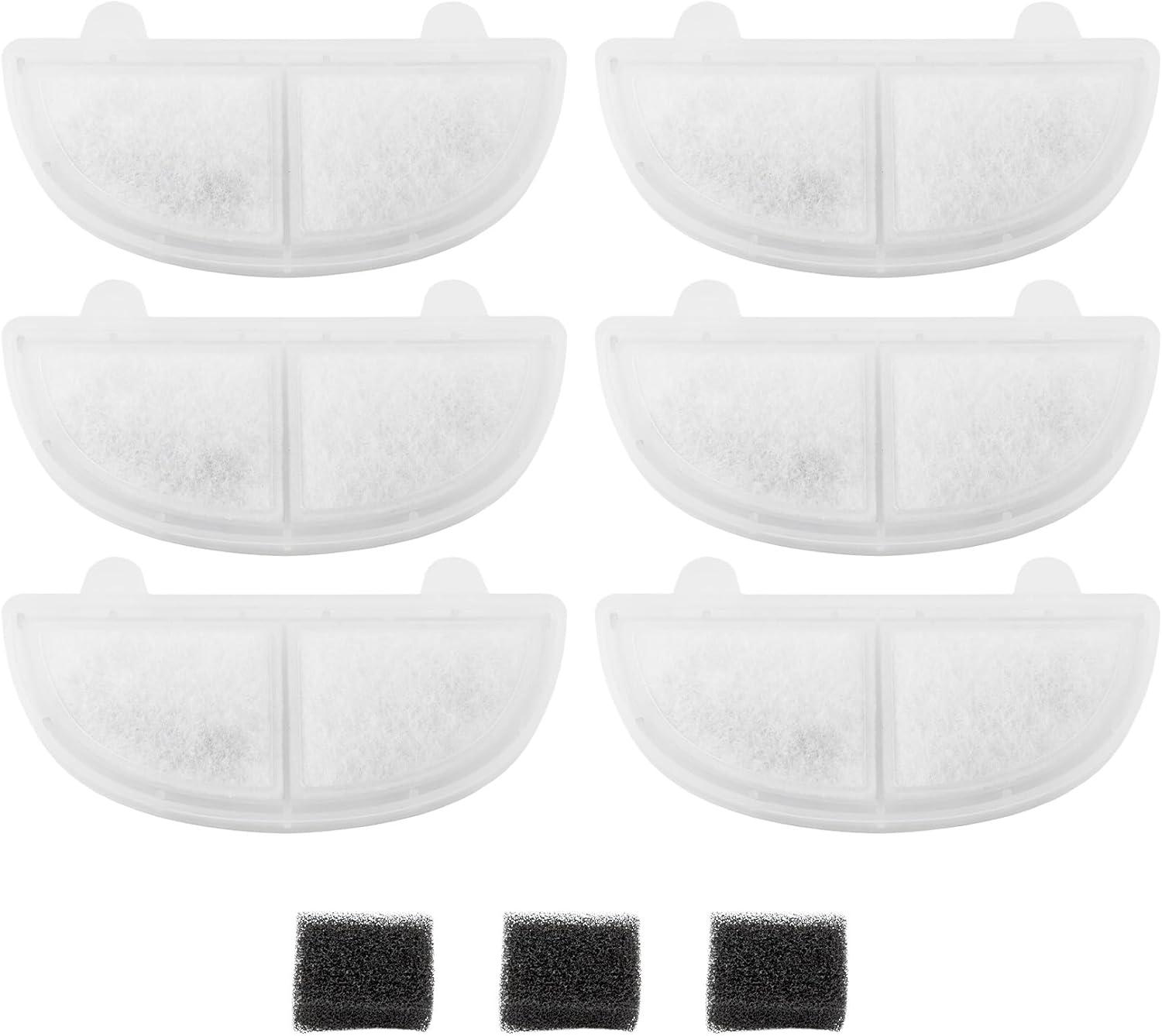 6-Pack Replacement Water Filters and Pre-Filter Sponges for Pet Fountain