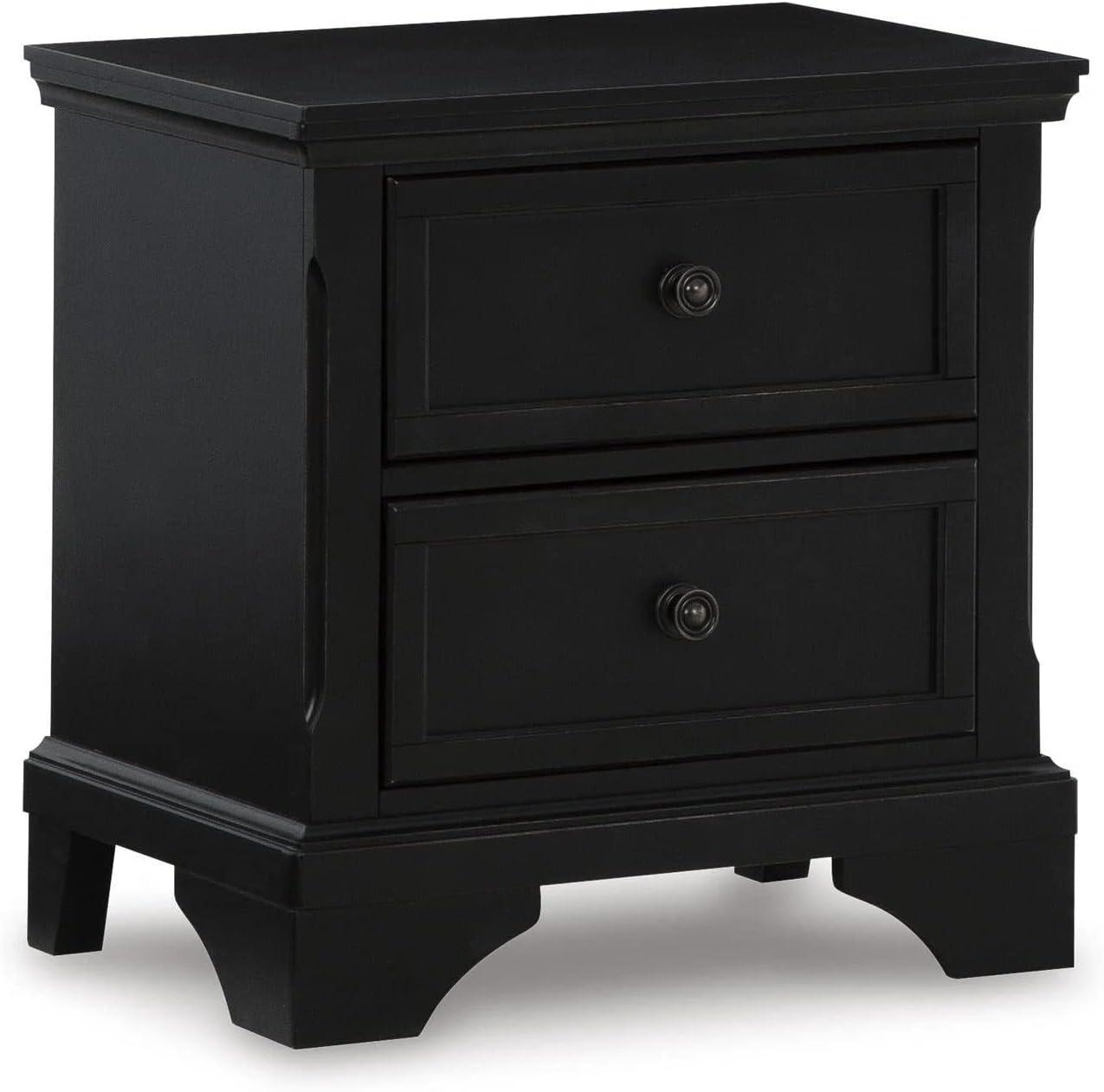 Chylanta Traditional Black 2-Drawer Nightstand with Bronze Knobs