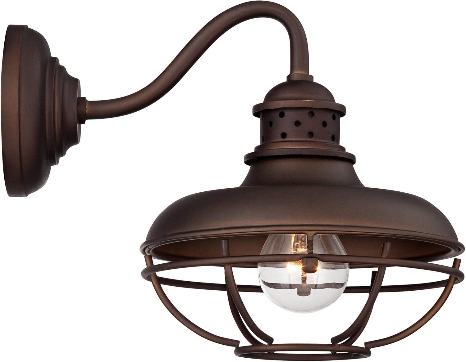 Franklin Iron Works Park Rustic Outdoor Barn Lights Fixtures Set of 2 Oil Rubbed Bronze 9" Open Cage for Post Exterior Light Barn Deck Post Light Yard