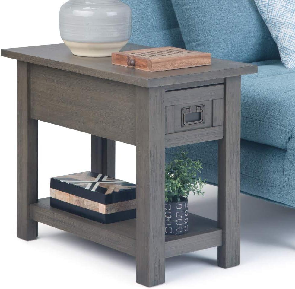 Farmhouse Grey Monroe Rustic Acacia Wood Side Table with Storage