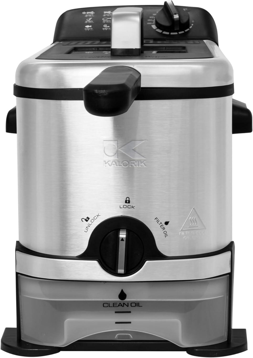 Kalorik® 3 Liter / 3.2 Quart Deep Fryer with Oil Filtration, Stainless Steel FT 43721 BK