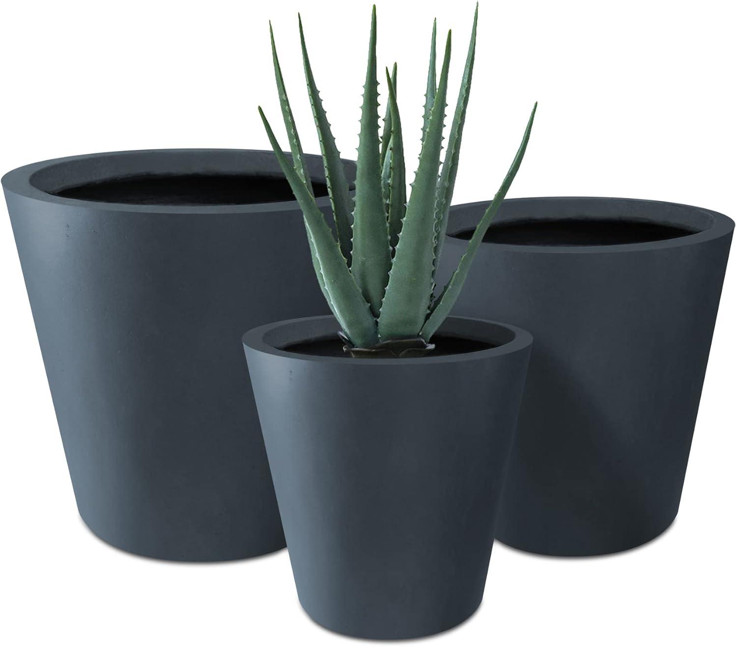 Charcoal Concrete Indoor/Outdoor Round Planters Set of 3