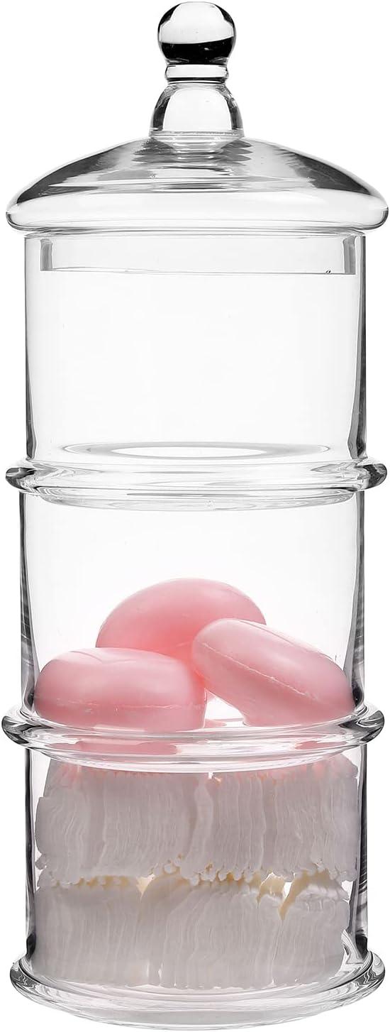 Clear 16 inch Stacking Food Storage, 3 Tier Cookie Candy Jars, MyGift Apothecary Glass Container with Lid