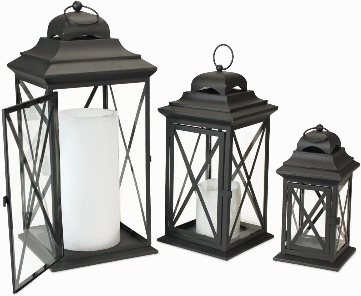 Elegant Black Iron 22" Candle Lanterns for Tabletop or Hanging