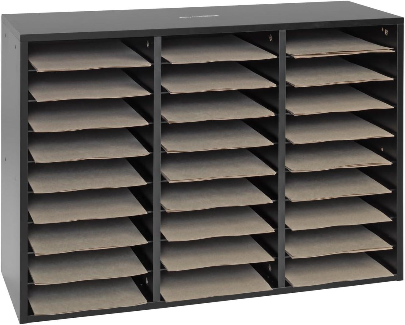 Black Melamine 27-Slot Classroom Mail Center Organizer