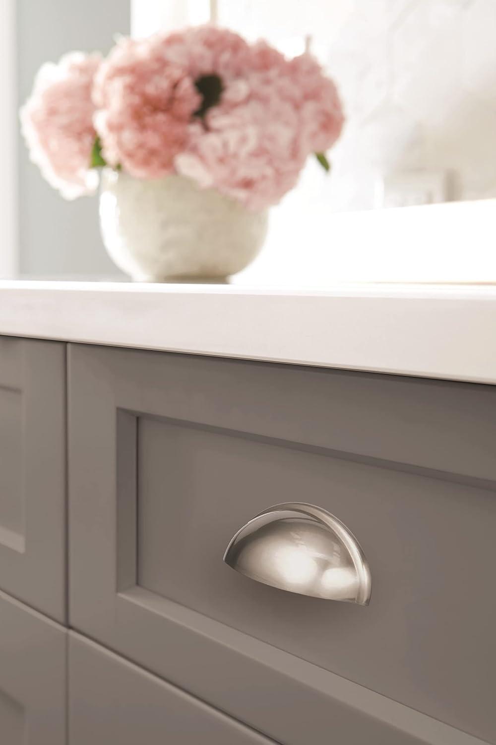 Satin Nickel Brushed Cup Pull with Mounting Hardware