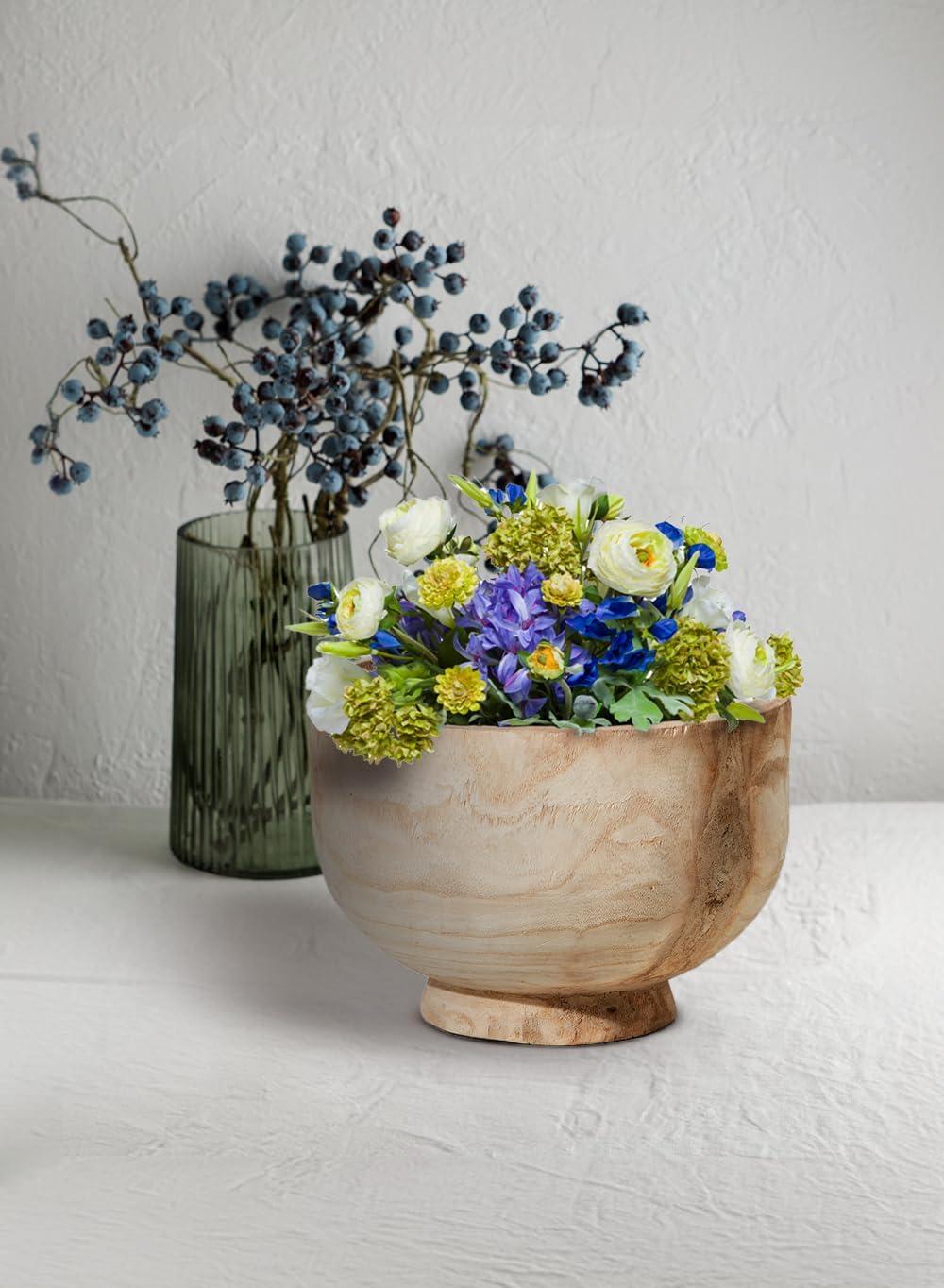 Serene Spaces Living 11" Paulownia Wood Round Bowl, Handmade Decorative Bowl Fruit Basket for Décor