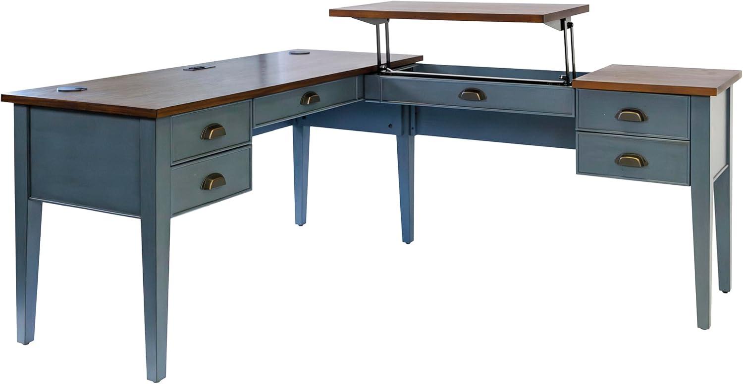 Open L-Shaped Pedestal Writing Desk Blue - Fairmont Collection - Martin Furniture: Wood, Charging Station, USB Port