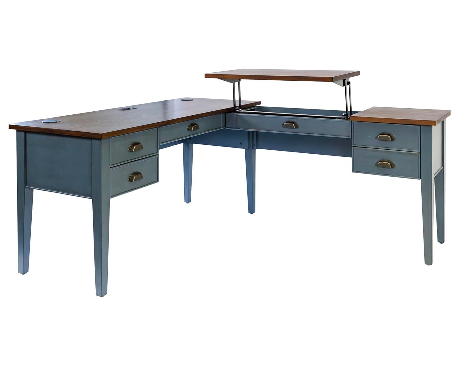 Open L-Shaped Pedestal Writing Desk Blue - Fairmont Collection - Martin Furniture: Wood, Charging Station, USB Port