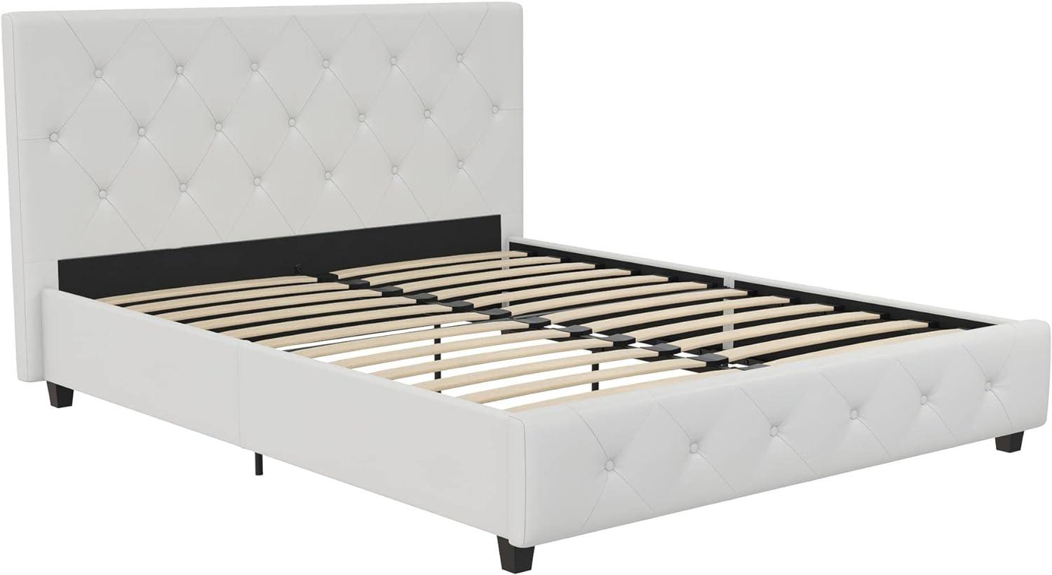 Full White Faux Leather Tufted Upholstered Bed with Headboard