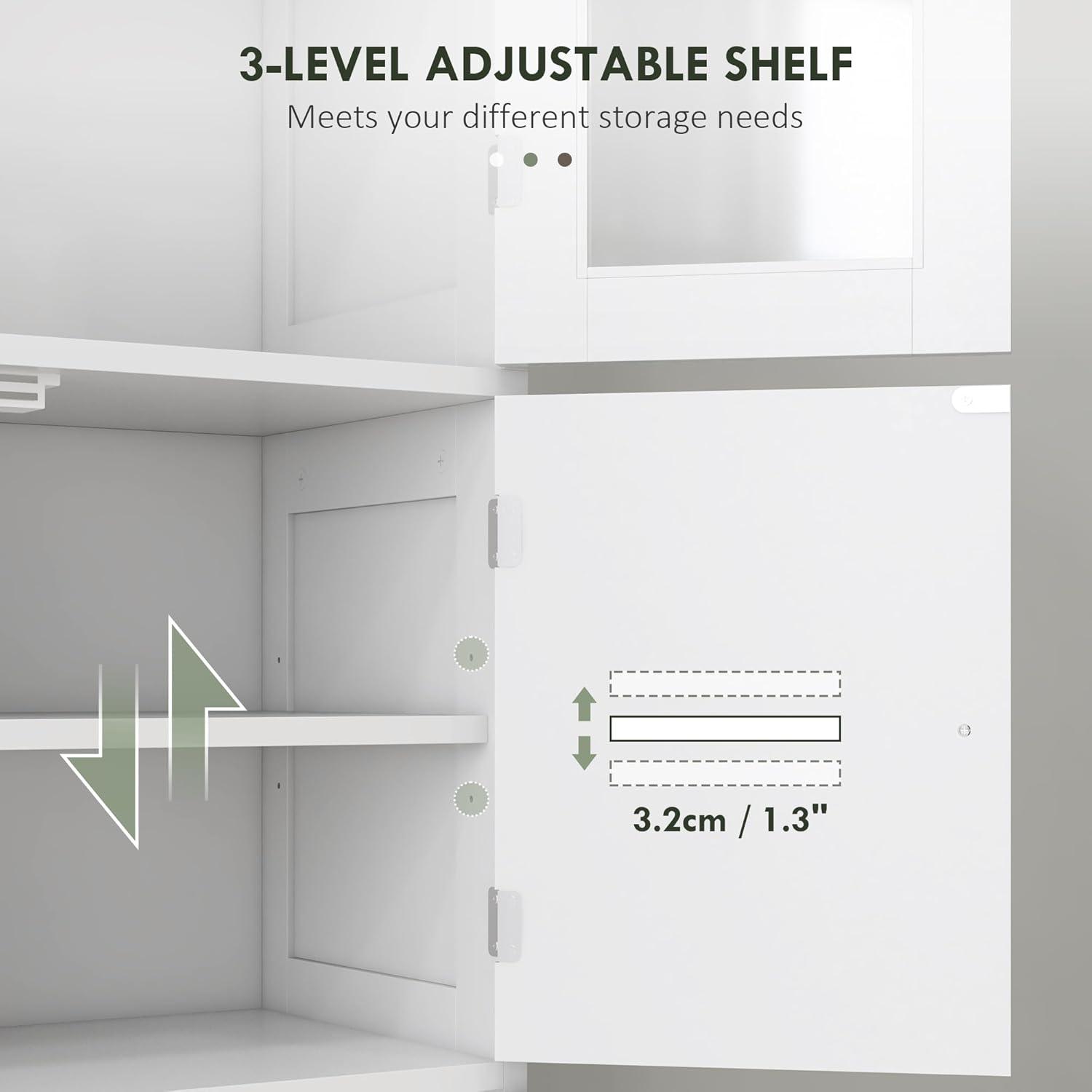 HOMCOM 67" Bathroom Cabinet with Glass/Louvred Doors, Tall Bathroom Storage Cabinet with Adjustable Shelf, White
