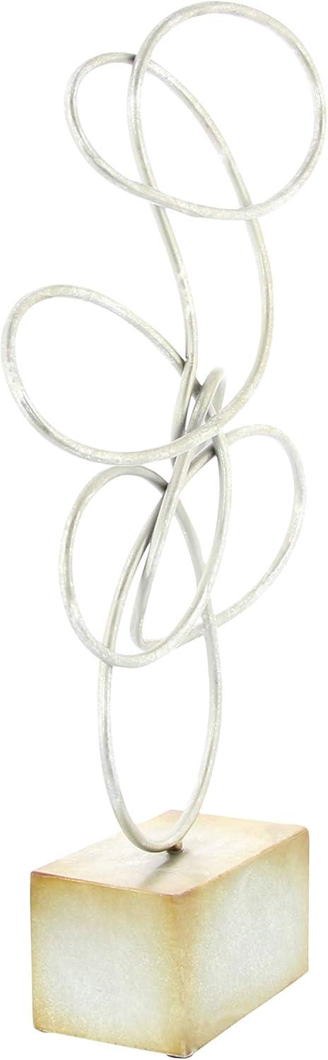 10" x 22" Silver Metal Swirl Abstract Sculpture, by DecMode