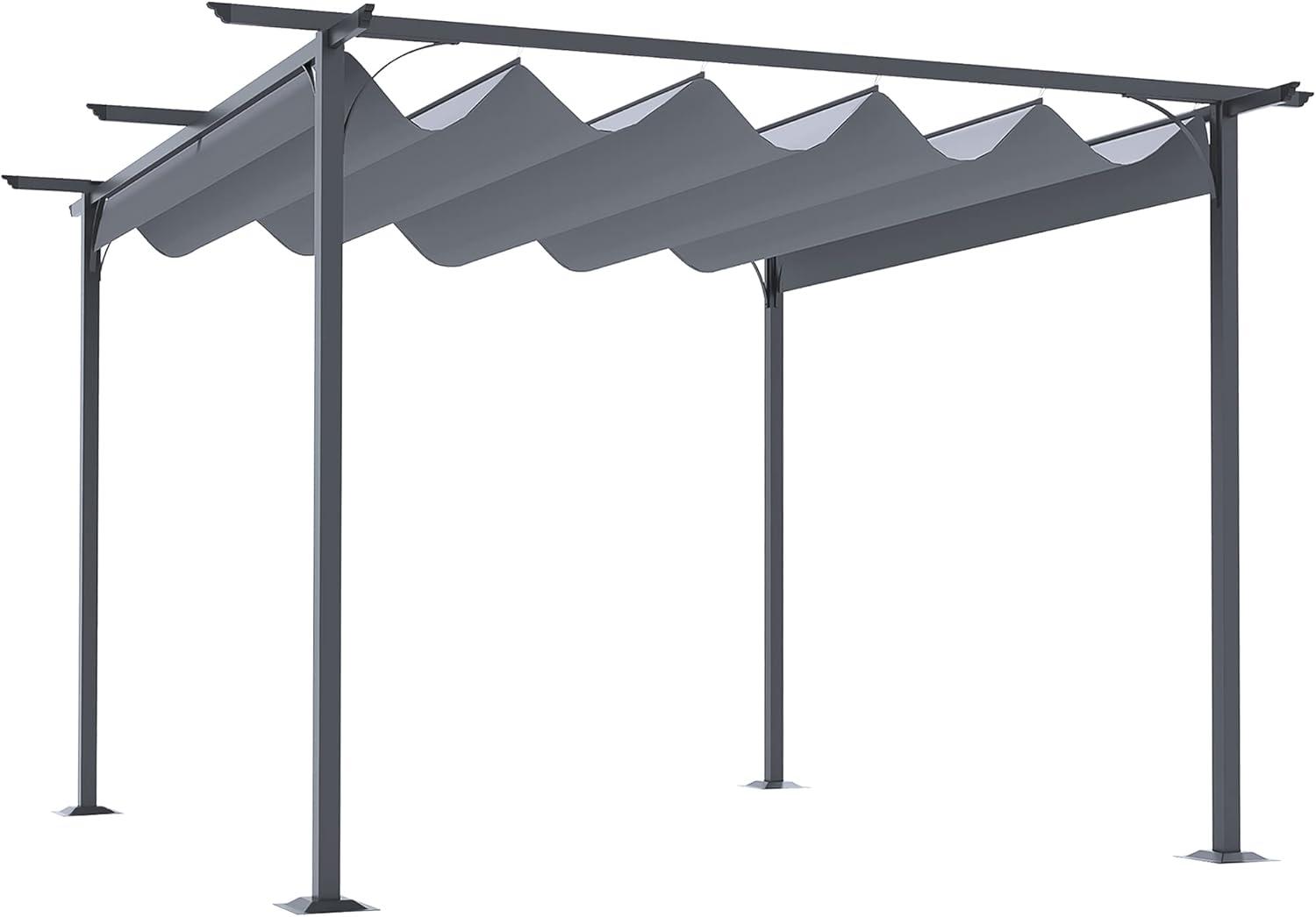 DUOSONG Outsunny 11.5' X 11.5' Retractable Pergola Canopy, Outdoor Uv Protection & Sun Shade, Steel Frame For Garden, Grill, Patio, Backyard, Gray Gray Steel Garden & Outdoor Canopies & Gazebos