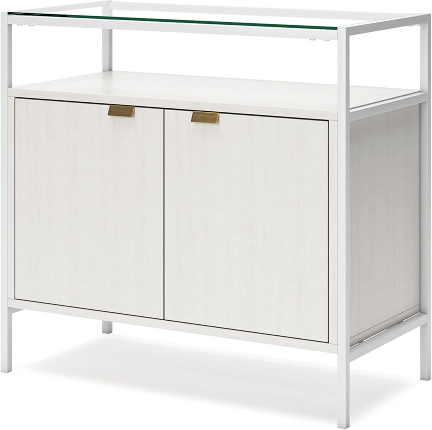 White Modern Accent Cabinet with Glass Top and Doors