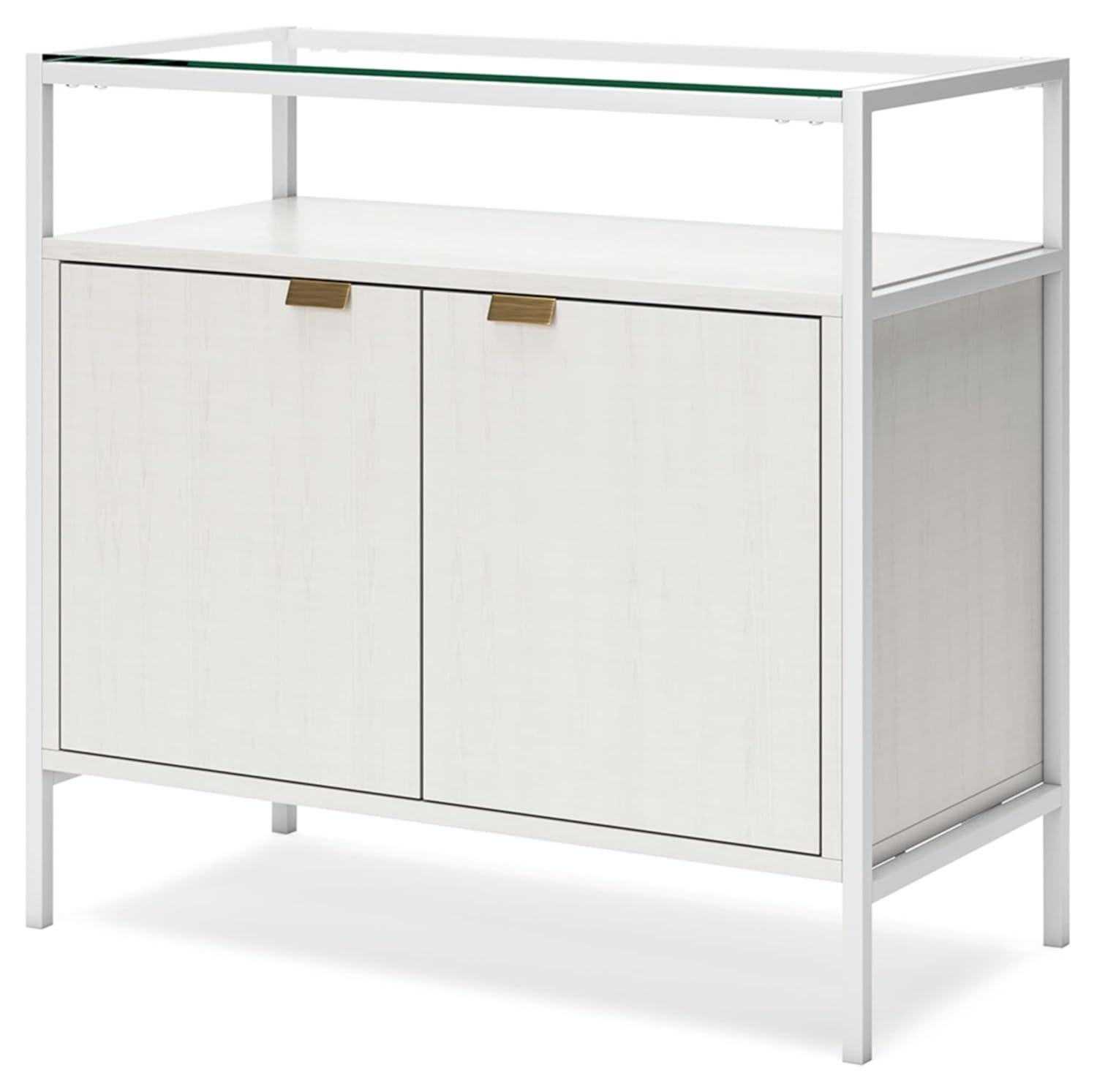 White Modern Accent Cabinet with Glass Top and Doors