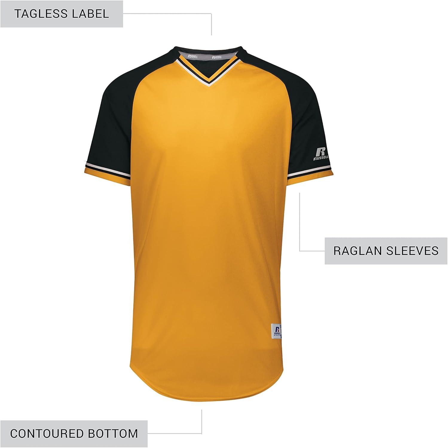 Gold and Black Polyester V-Neck Baseball Jersey