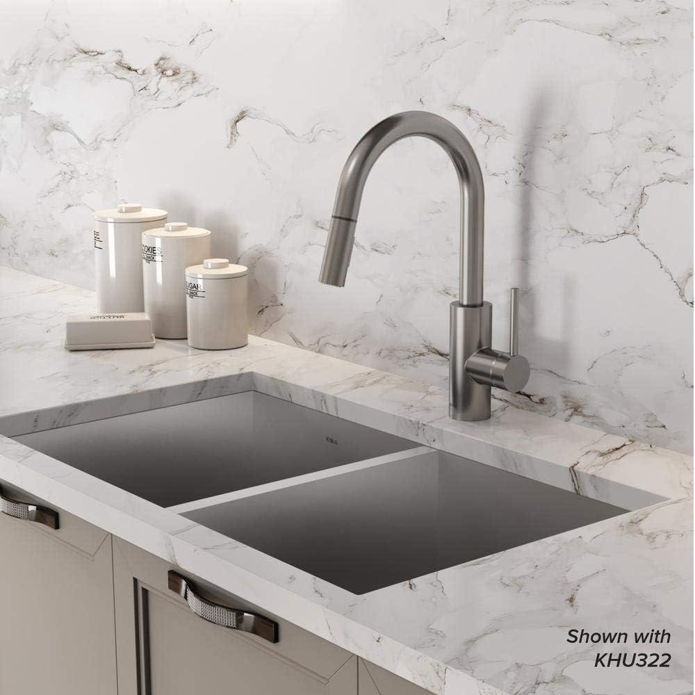 KRAUS Oletto Single Handle Pull Down Kitchen Faucet with QuickDock Top Mount Installation Assembly