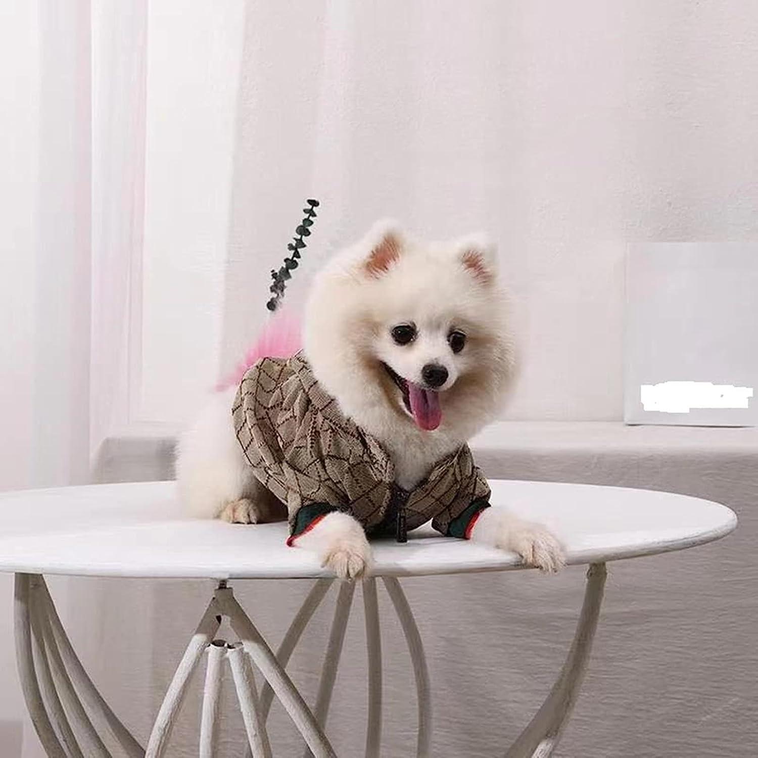 Dog Hoodie Luxury Winter Small Dog Jacket Clothes Classic Designer Warm Pet Coats Zipper Design Easy On/Off French Bulldog Teddy Pug Puppy Clothes(S)