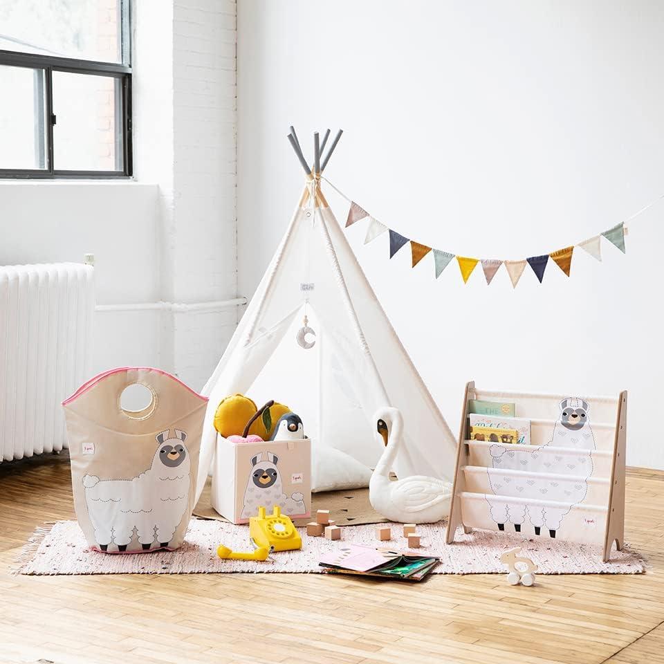 Llama Beige and White Baby Laundry Hamper with Handles