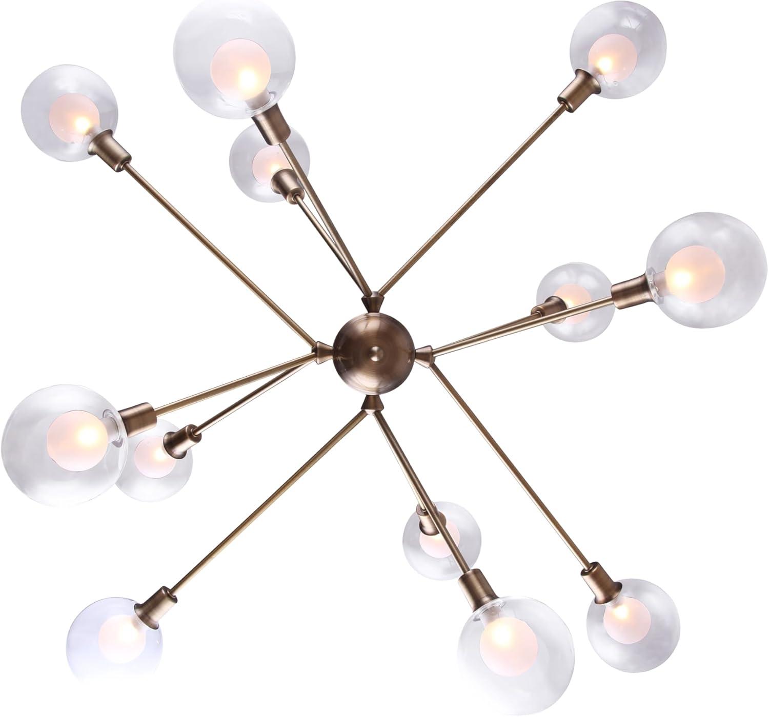 Gold Sputnik 12-Light Chandelier with Double Glass Shades