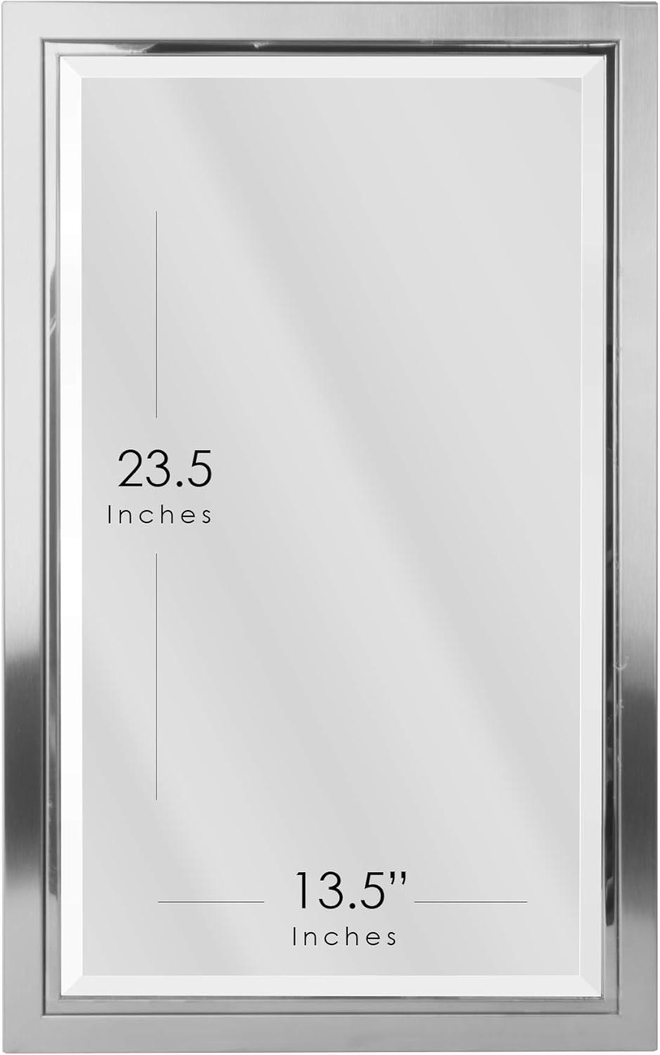 Head West Recessed Medicine Cabinet with Mirror - Brushed Nickel & Chrome Framed Beveled Edge Stainless Steel Bathroom Mirror with Storage - 16" x 26"