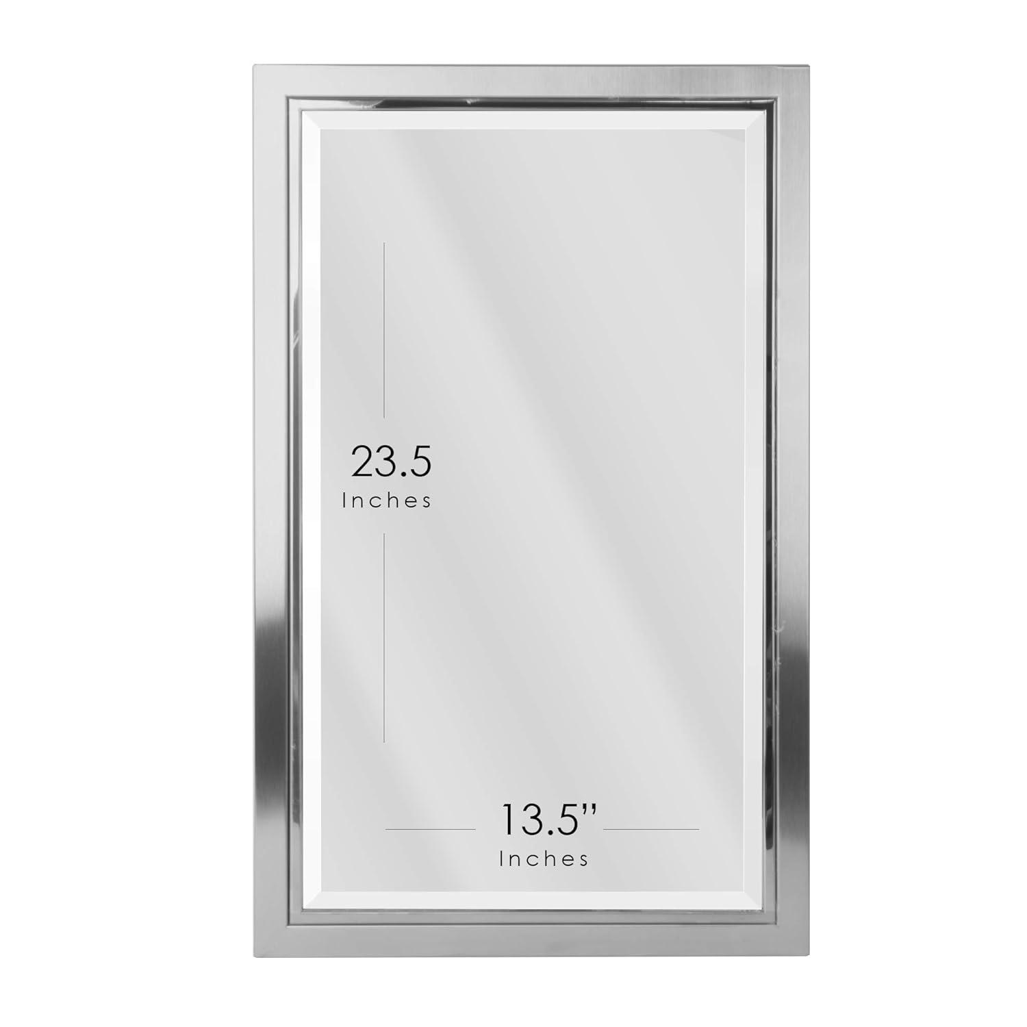 Head West Recessed Medicine Cabinet with Mirror - Brushed Nickel & Chrome Framed Beveled Edge Stainless Steel Bathroom Mirror with Storage - 16" x 26"