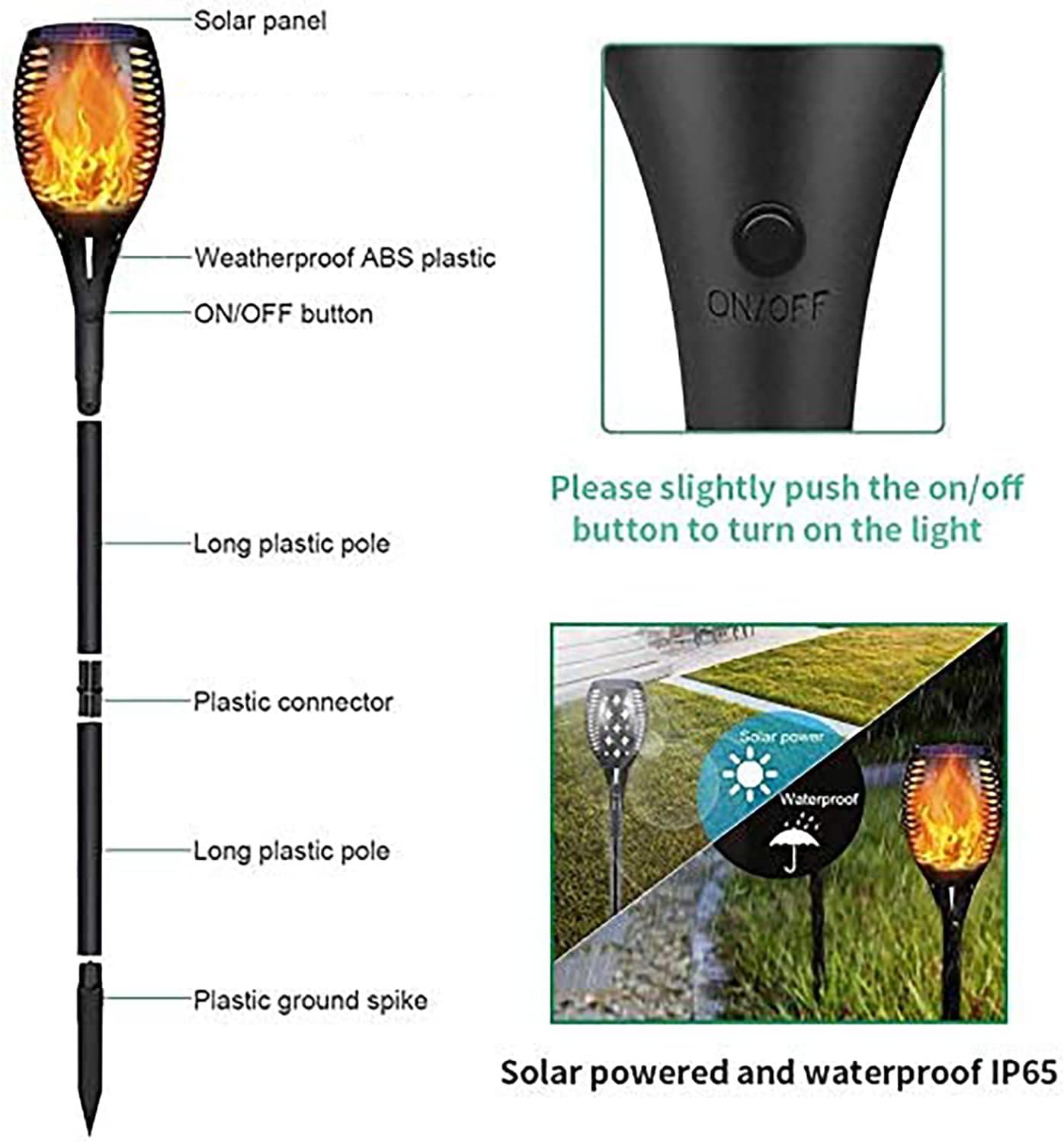 TRAHOO-Landscape Solar Torch Lights, Waterproof Flickering Flames Torches Lights Outdoor Flame Lights Decoration Lighting Dusk to Dawn Auto On/Off Security Light for Deck Yard Driveway, 2P