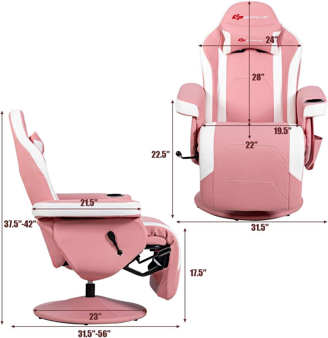 Costway Costway Goplus Reclining PC & Racing Game Chair with Footrest in Pink