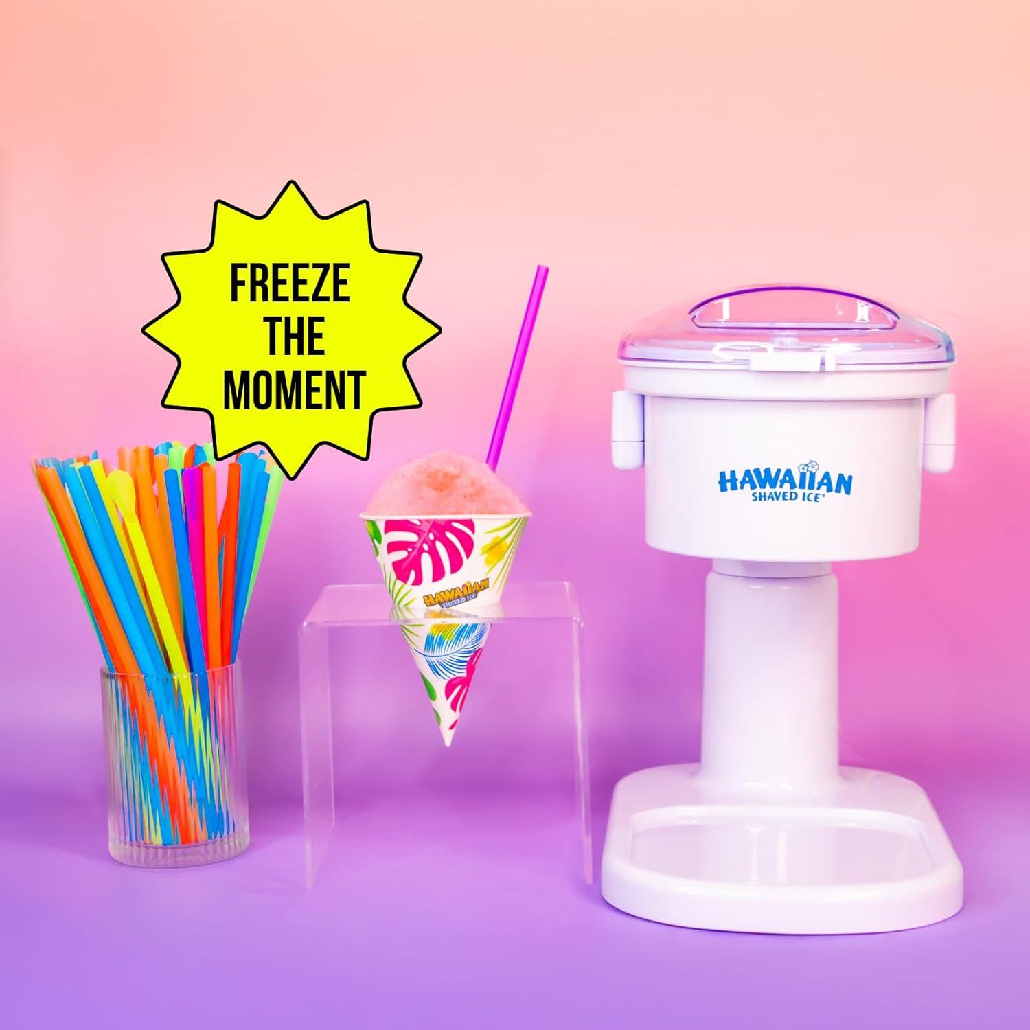 Hawaiian Shaved Ice Electric Home Snow Cone Maker Kit with 6 Flavors and Supplies