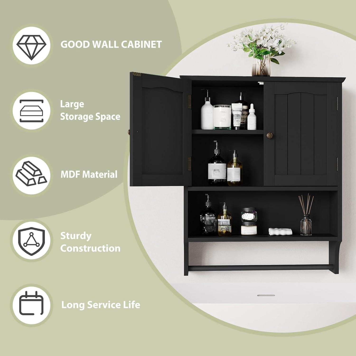 Semiocthome Bathroom Medicine Cabinet Wood 2 Doors Wall Cabinet over the Toilet Storage in Brown