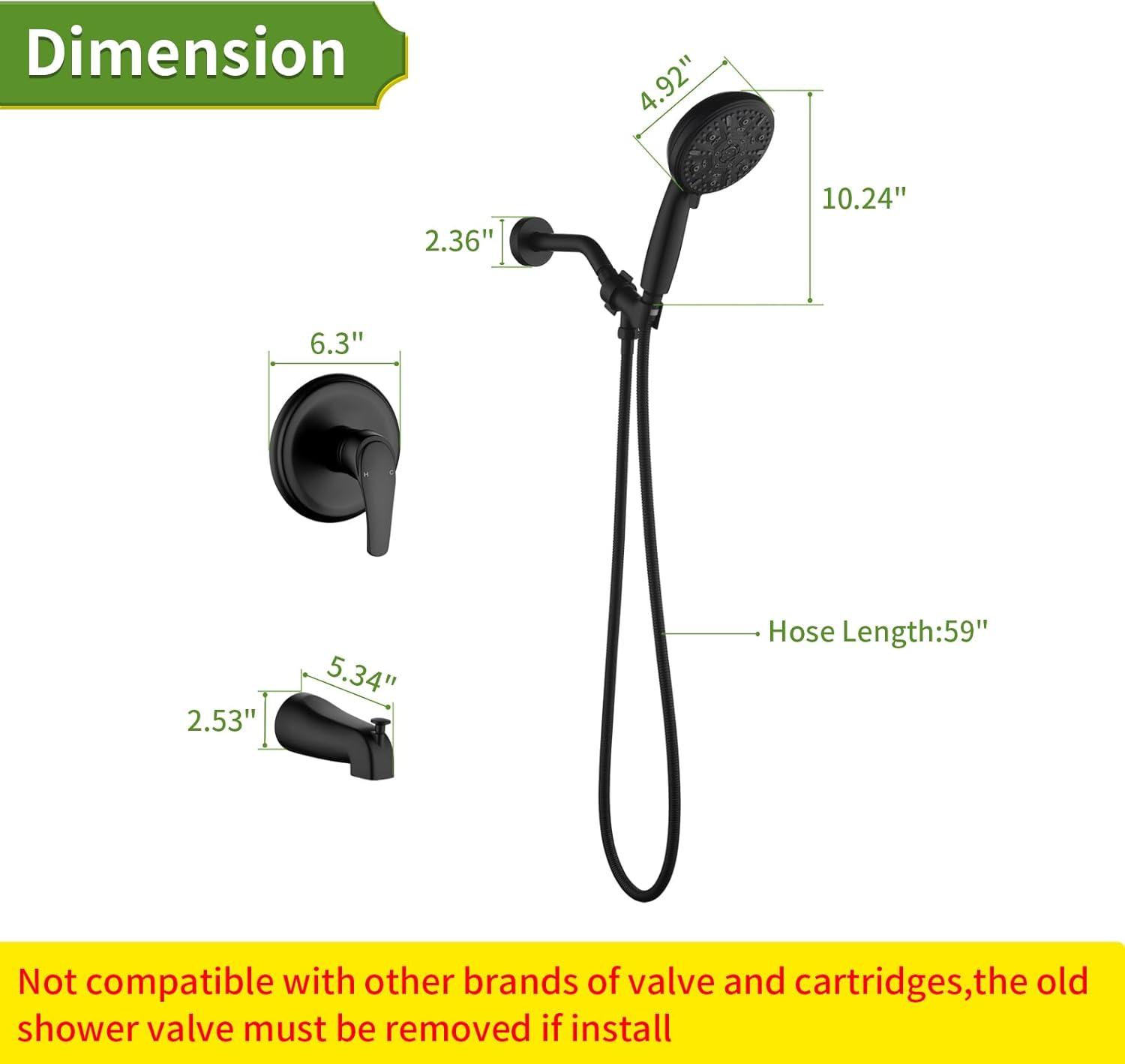 Tub Shower Faucet Set with 10 Spray Handheld Shower Matte Black Shower Head and Handle Set Shower System with Tub Spout 4.7 Inch Shower Handheld Shower Fixtures Tub and Shower Trim Kit