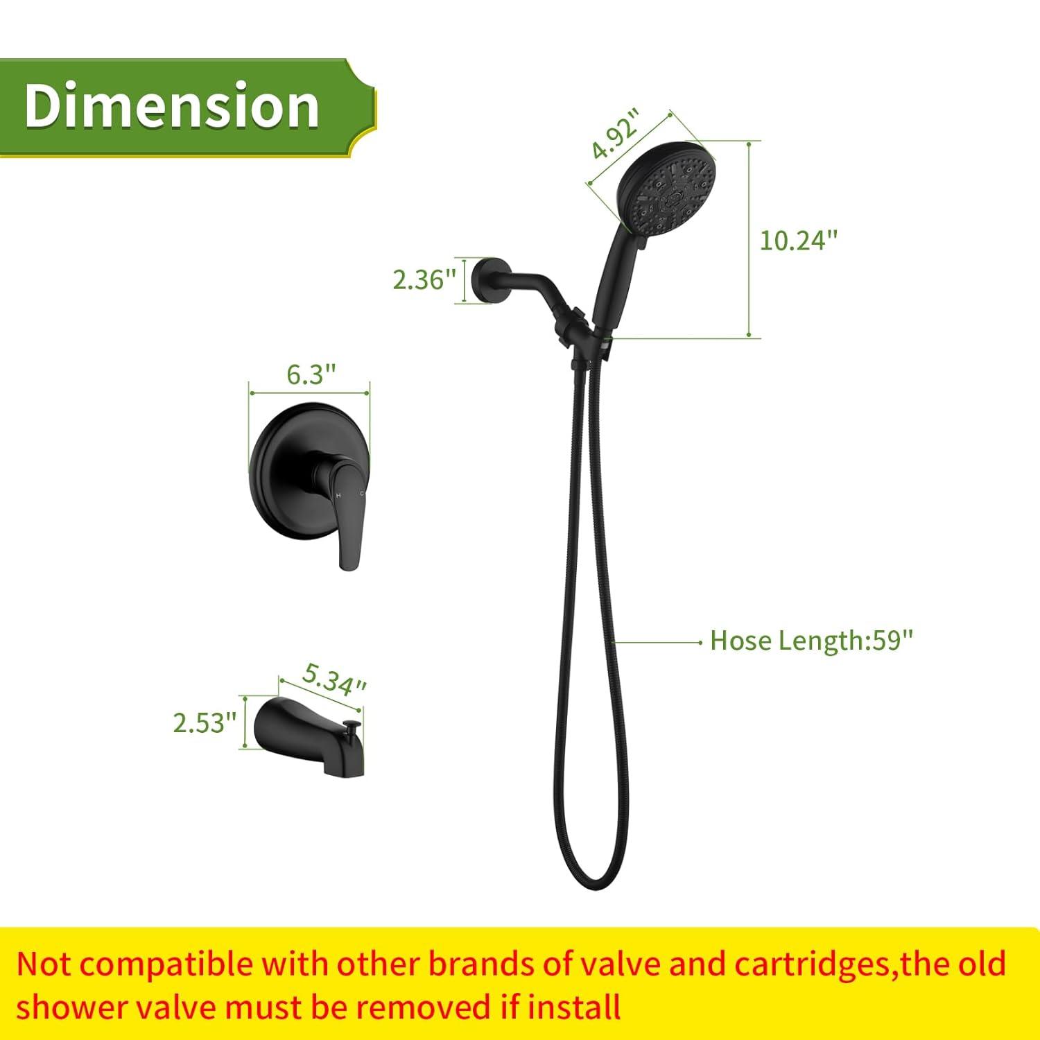 Tub Shower Faucet Set with 10 Spray Handheld Shower Matte Black Shower Head and Handle Set Shower System with Tub Spout 4.7 Inch Shower Handheld Shower Fixtures Tub and Shower Trim Kit