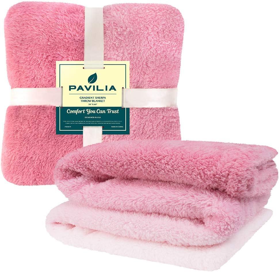 PAVILIA Plush Throw Blanket for Couch Bed, Faux Shearling Blanket and Throw for Sofa Home Decor, Gradient - Pink/Throw - 50x60