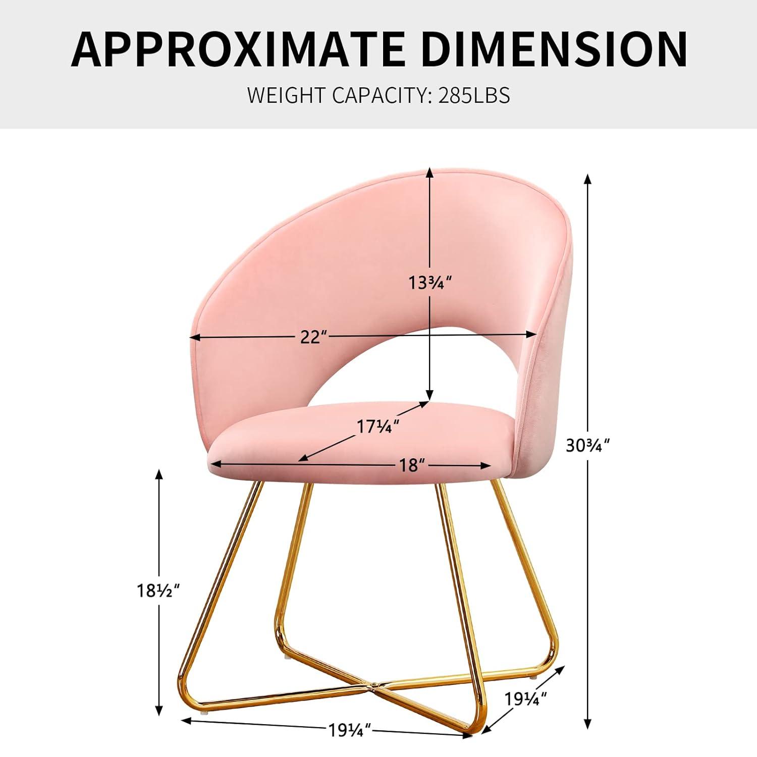 Furniliving  Velvet Upholstered Accent Chair Mid-Back Leisure Chairs Makeup Vanity Stool  , Pink