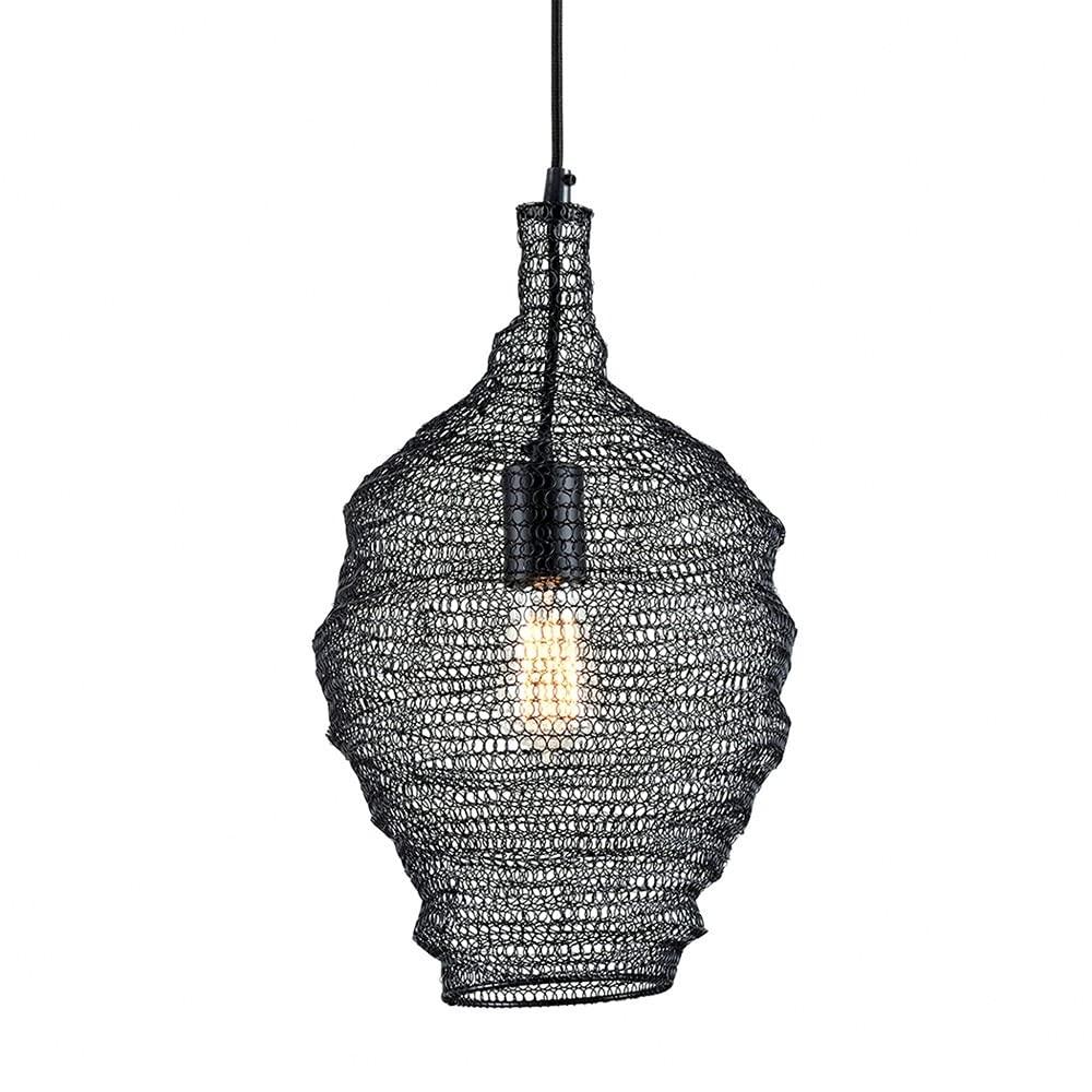 Eclipse 14" Black Iron Mesh Pendant Light with Adjustable Cord