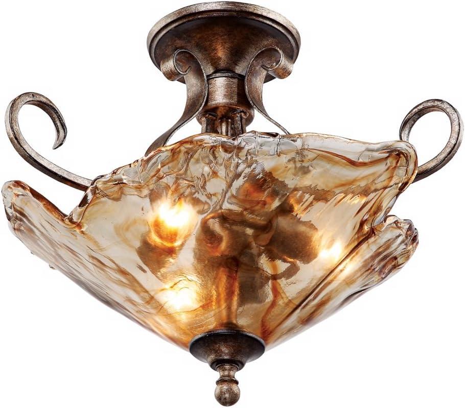 Franklin Iron Works Amber Scroll Modern Ceiling Light Semi Flush Mount Fixture 20 1/4" Wide Golden Bronze Art Glass for Bedroom Kitchen Living Room