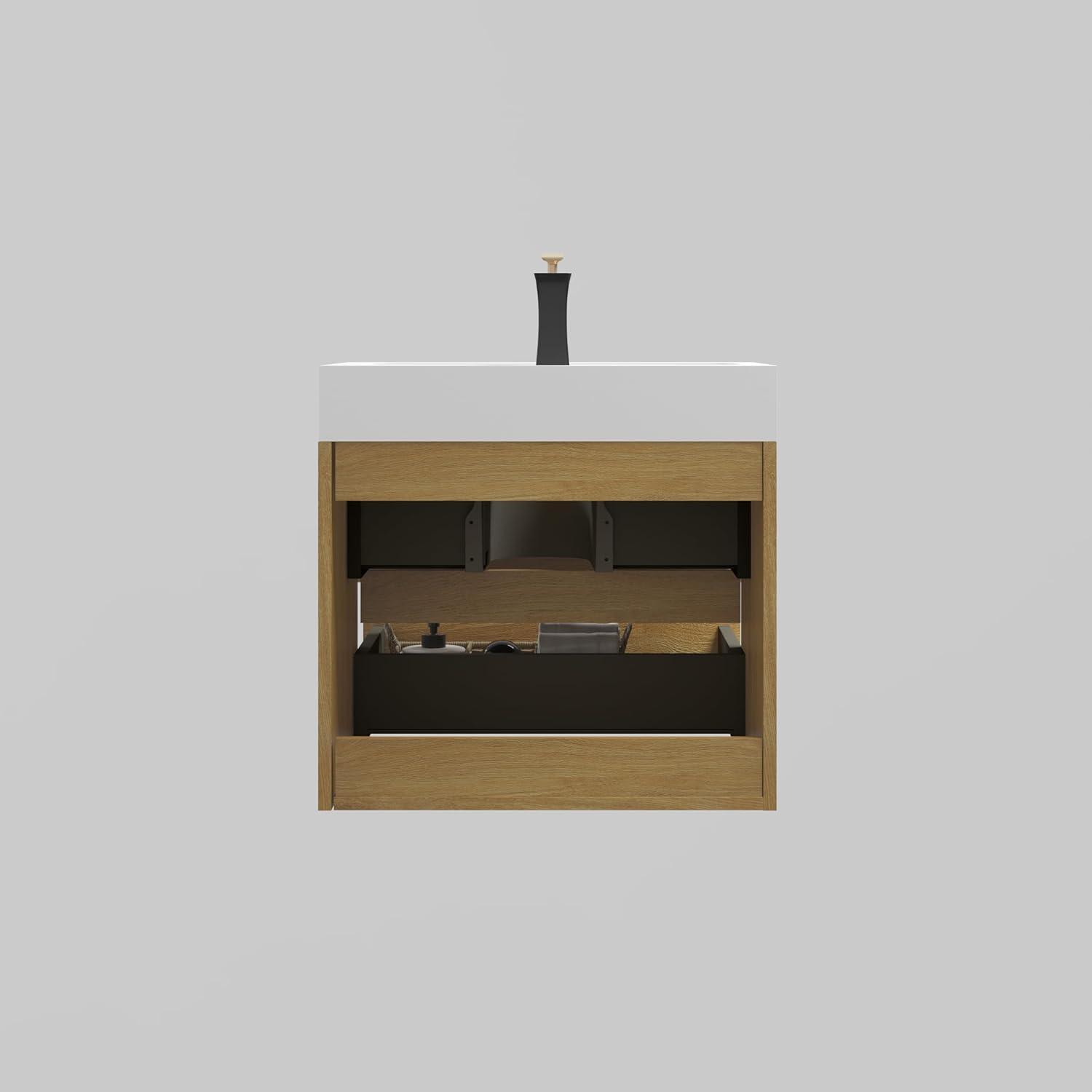 Little Tulip 36 inch Floating Bathroom Vanity with Sink, Modern Bathroom Cabinet inch Natural Oak