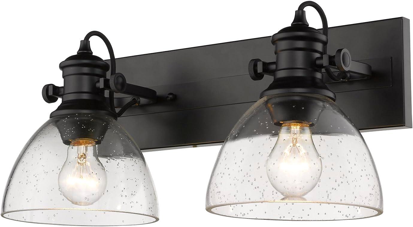 Golden Lighting Hines 2-Light Semi-flush in Matte Black with Seeded Glass