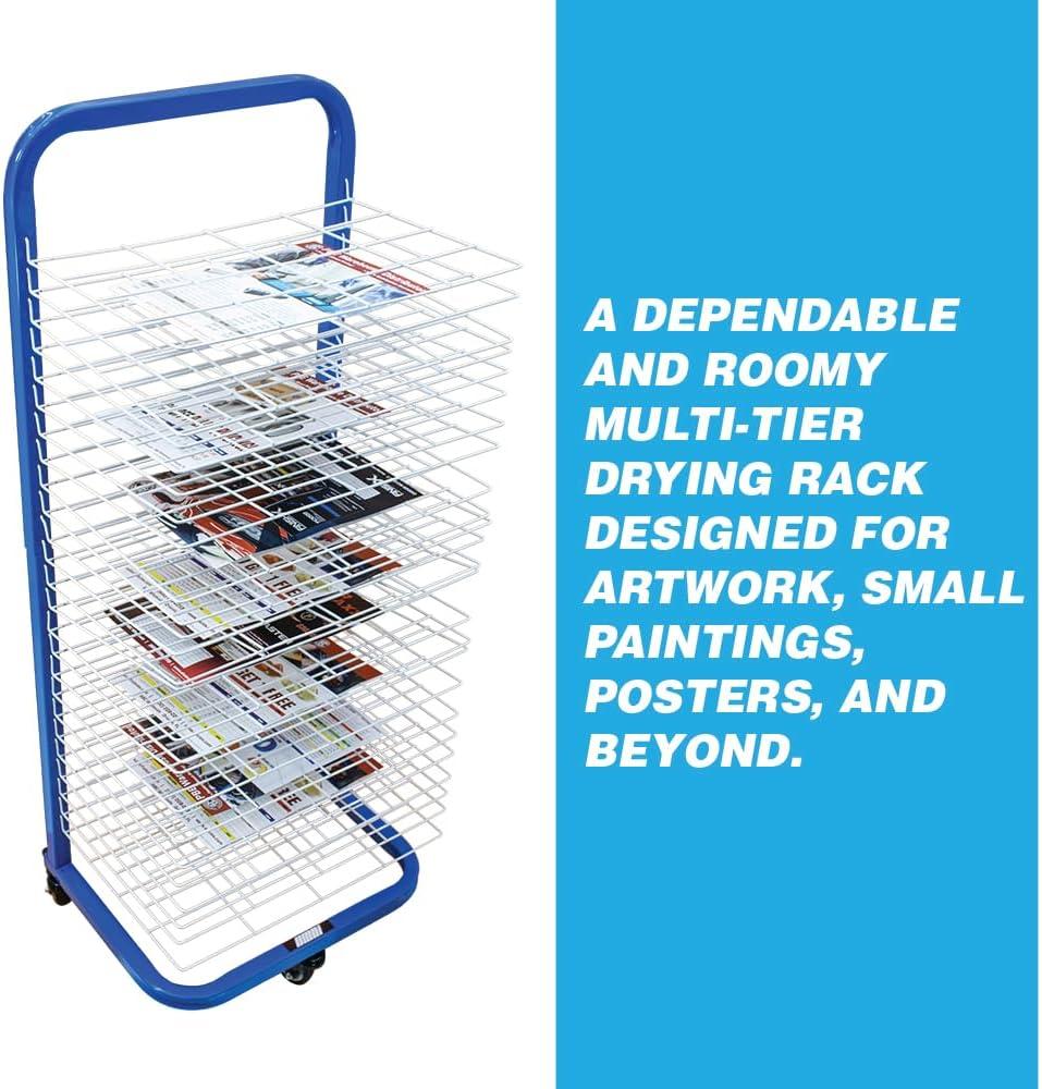 U.S. Art Supply 25 Shelf Art Drying Rack for Classrooms and Studios - Mobile Wheels, Wall Mountable, 25 Removable Shelves - Stack Store Artwork, Canvases Paintings Drawings - 14.5" D x 17.5" W x 38" H