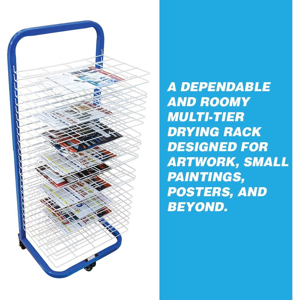 U.S. Art Supply 25 Shelf Art Drying Rack for Classrooms and Studios - Mobile Wheels, Wall Mountable, 25 Removable Shelves - Stack Store Artwork, Canvases Paintings Drawings - 14.5" D x 17.5" W x 38" H