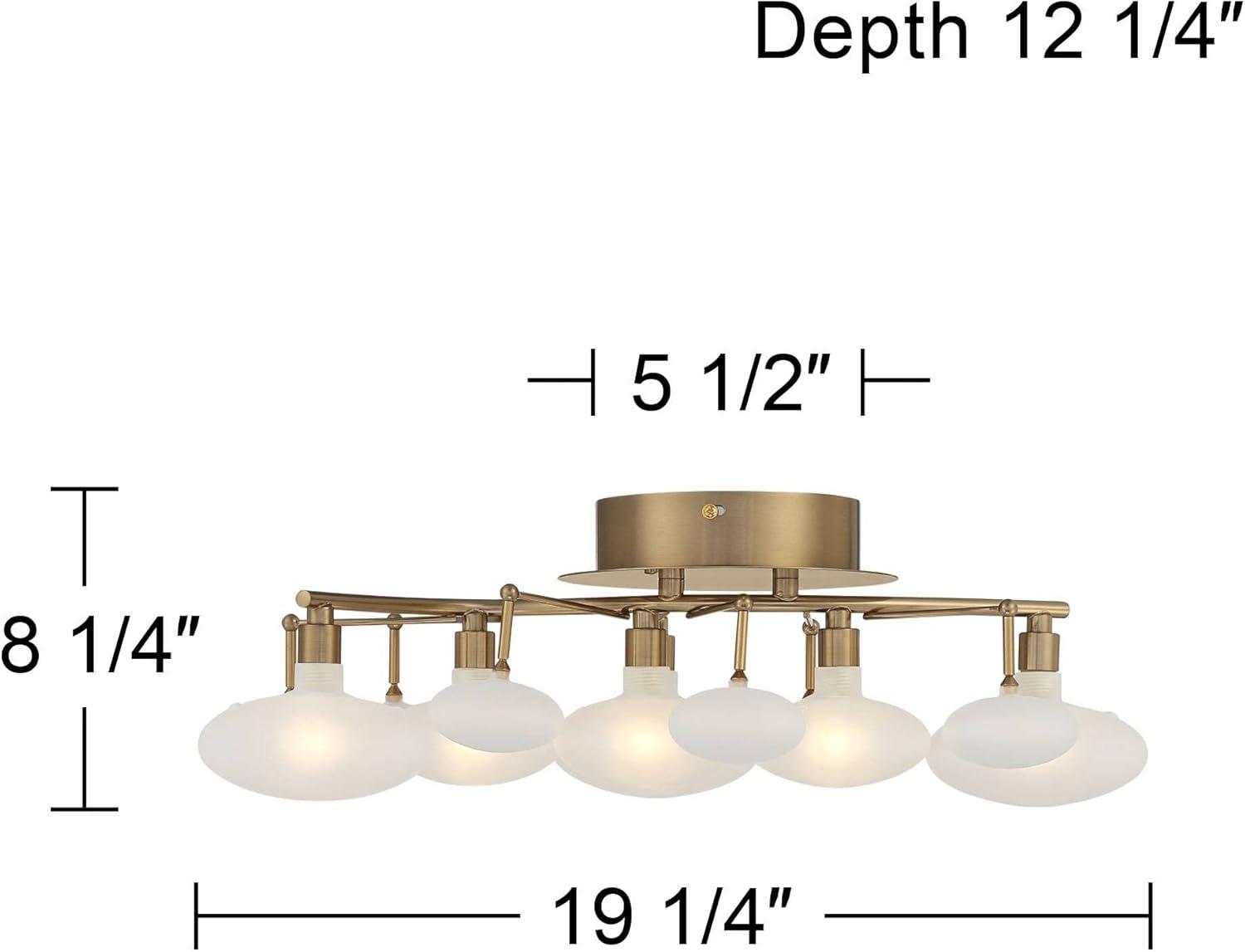 Possini Euro Design Modern Ceiling Light Semi Flush Mount Fixture 19 1/4" Wide Soft Gold 6-Light Opal Glass Shade Bedroom Kitchen