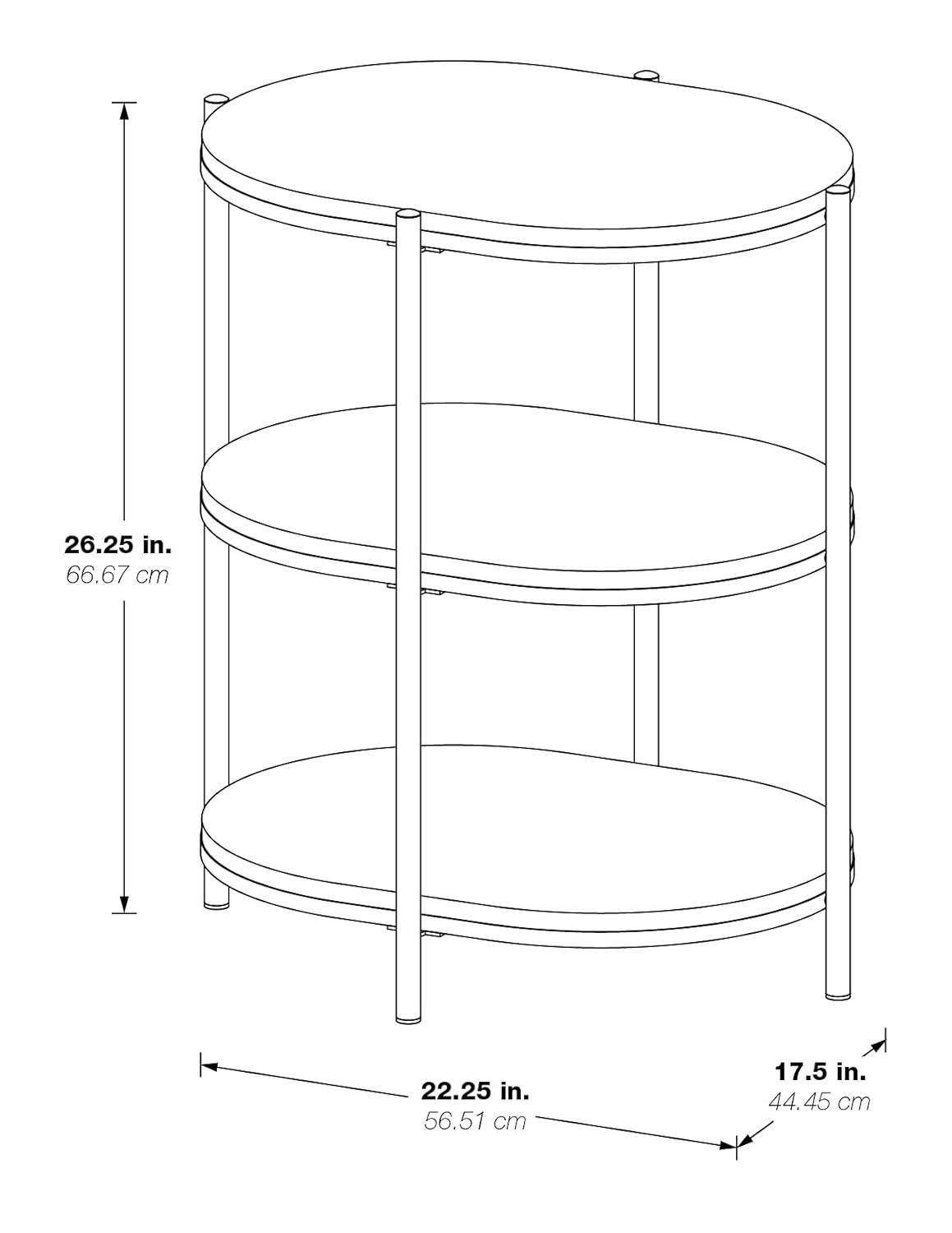 OSP Home Furnishings Renton 3-Tier Oval Side Table, Brown Stone Shelves and Soft Gold Frame