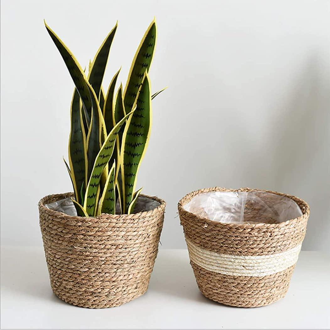 Natural Seagrass Cylindrical Planter with Plastic Liner