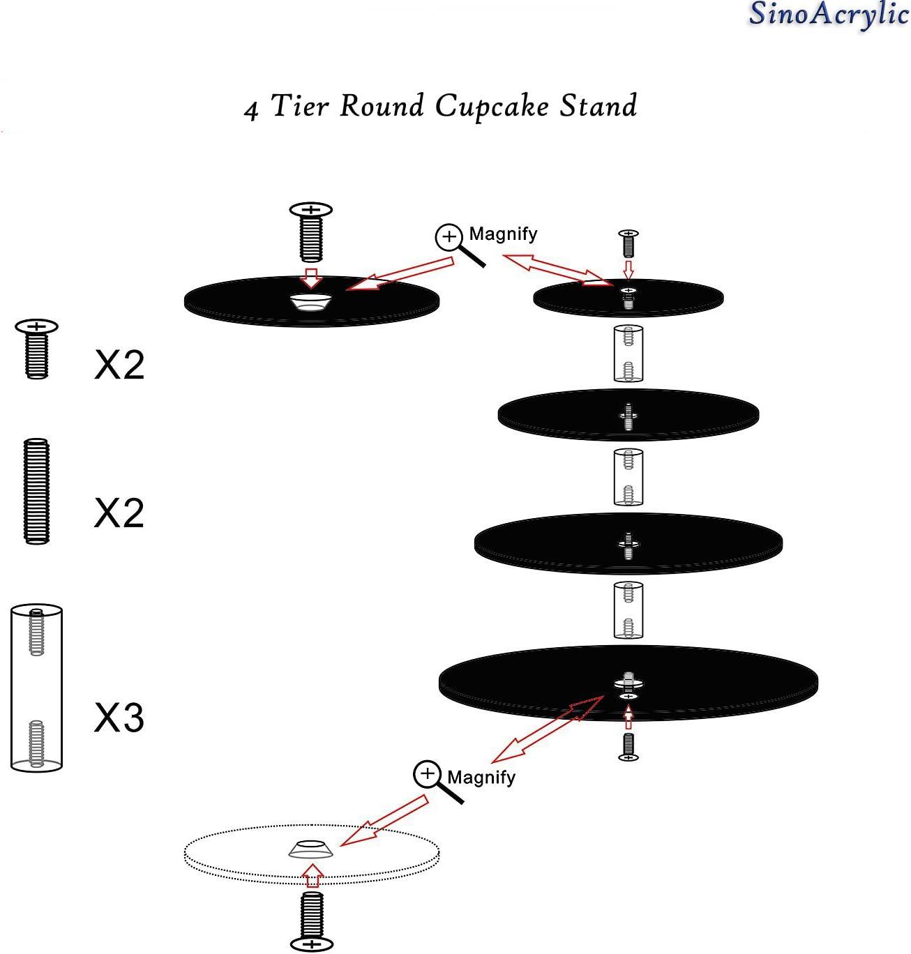 Dytern Party Round Acrylic Cake Stand 4 Layers Cupcake Holder Shelf Stackable Detachable Wedding Birthday Party Cup Cake Display Holder (Black)