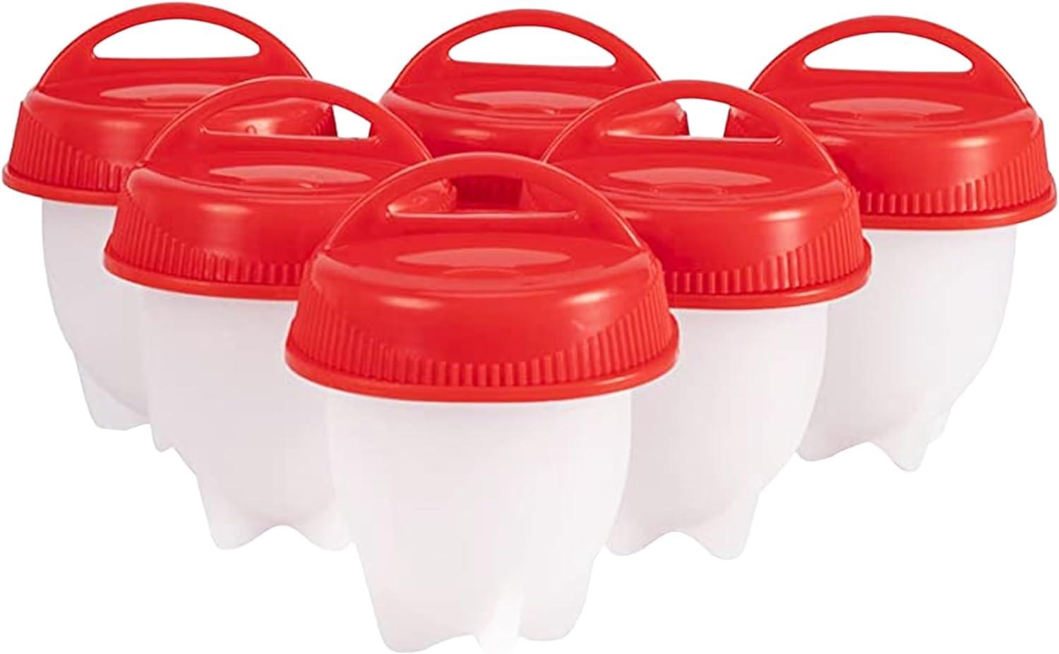 6-Piece Red Silicone Egg Cooker Set with Non-Stick Molds