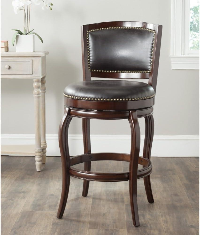 Transitional Sierra Brown Swivel Bar Stool with Bronze Nailhead Trim